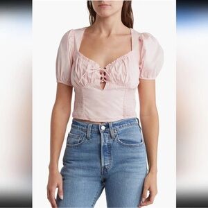 Astr the Label Pink Smock Puff Sleeve Crop Top Size X-Large Coquette, Milkmaid